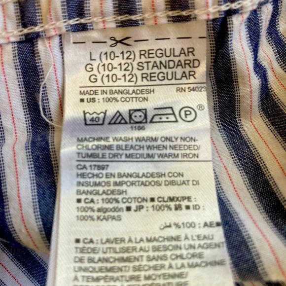 Old navy kids size large L cotton button front shirt. Red blue stripe. - Picture 2 of 8
